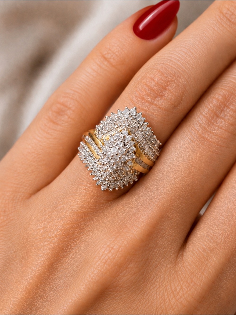 Gold Pavé Cluster .5 ctw of Natural Diamond Statement Ring - Women Jewelry